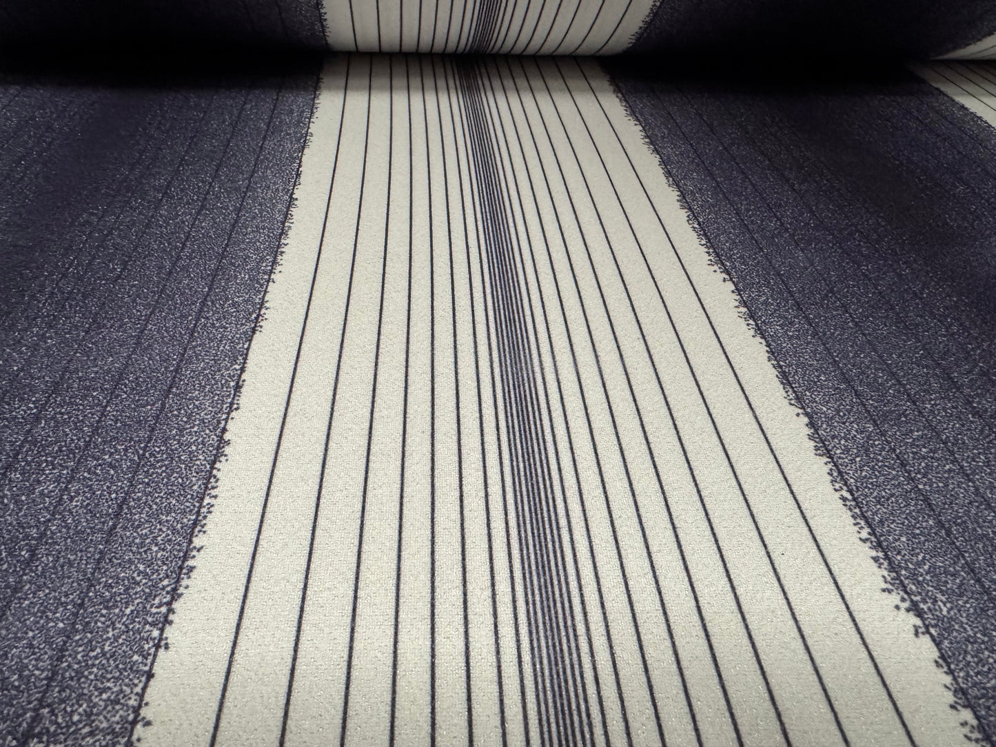 Scuba crepe stretch spandex double jersey fabric, per metre - variated pinstripe - denim