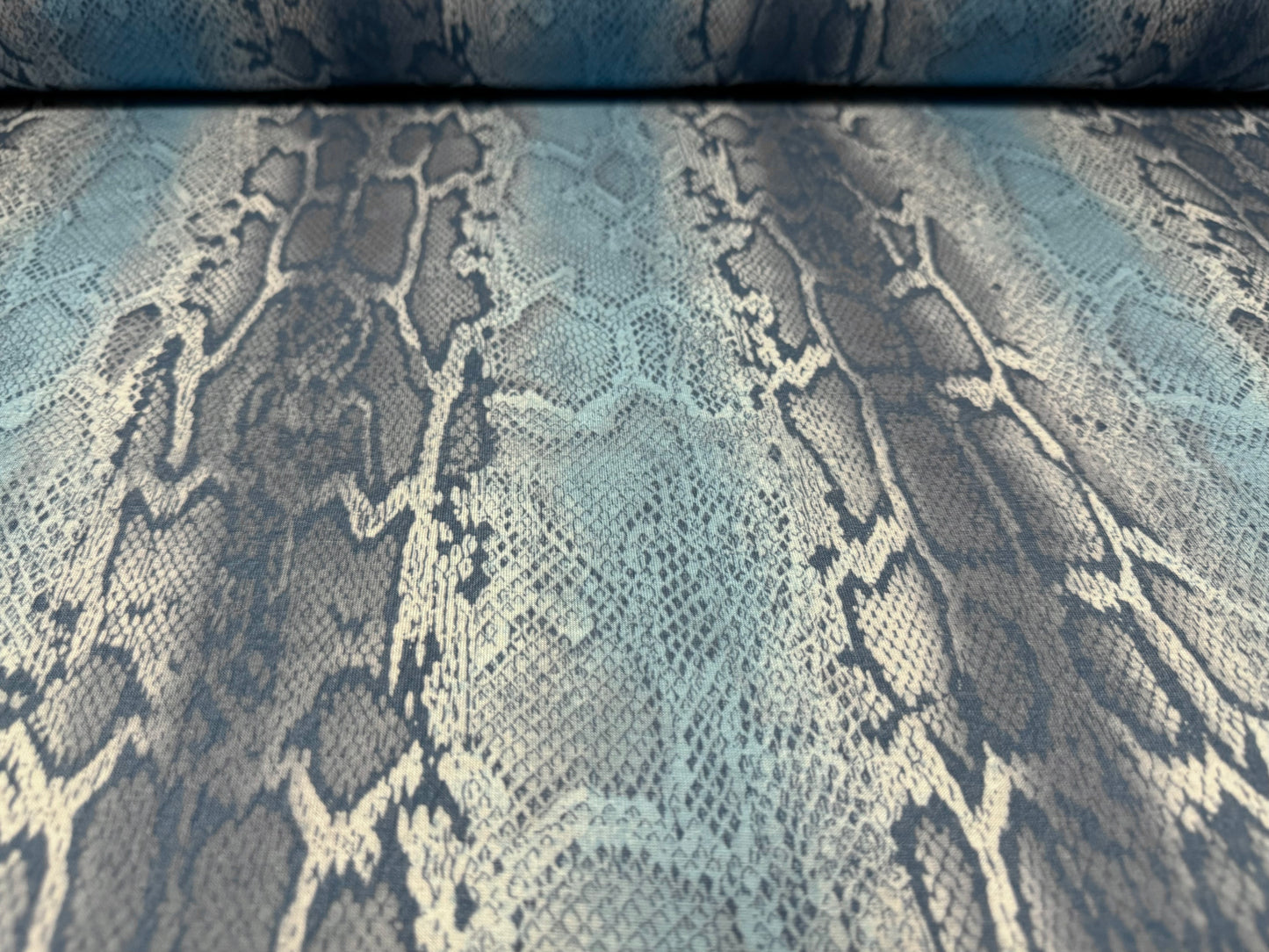 Soft handle single jersey fabric, per metre - snakeskin animal print - blue