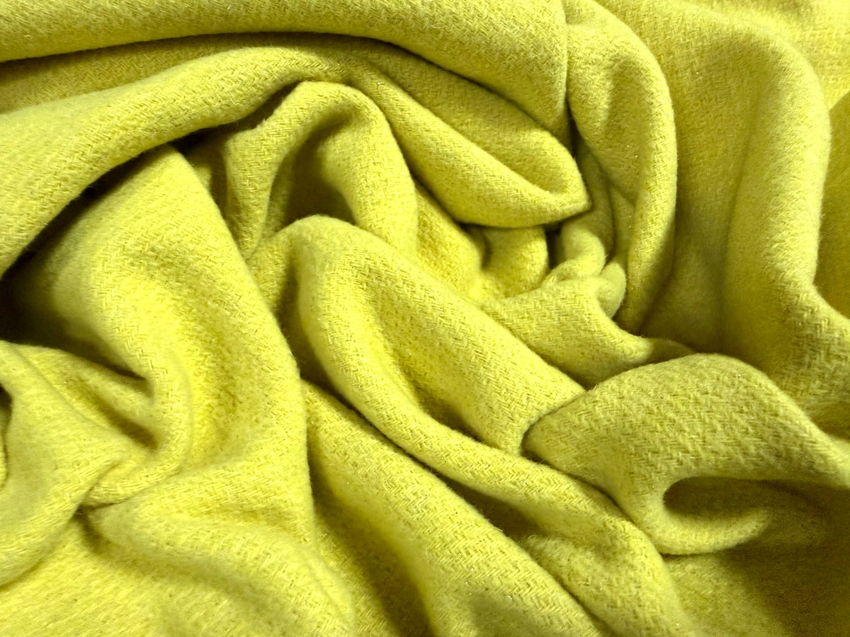 Heavyweight wool flannel fabric, per metre - plain - lime green with lurex sparkle