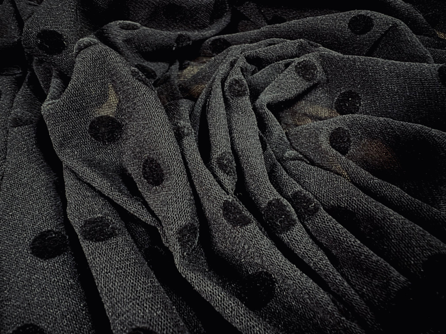 Power mesh net stretch spandex fabric, per metre - Flocked spot print - black