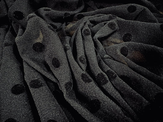 Power mesh net stretch spandex fabric, per metre - Flocked spot print - black
