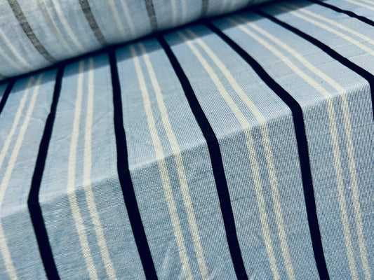 Viscose spandex stretch single jersey fabric, per metre - stripe - sky blue