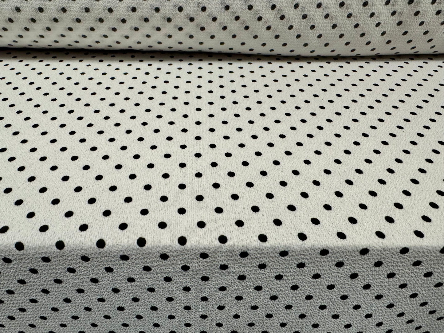 Bubble crepe woven dress fabric, per metre - spots print - white with black dots