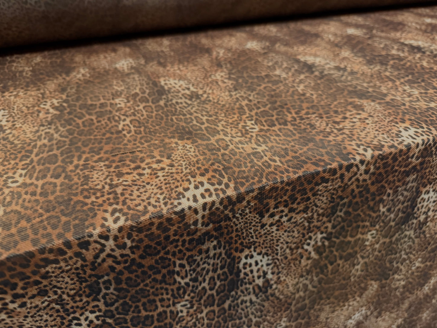 Power mesh net stretch spandex fabric, per metre - leopard skin print - brown