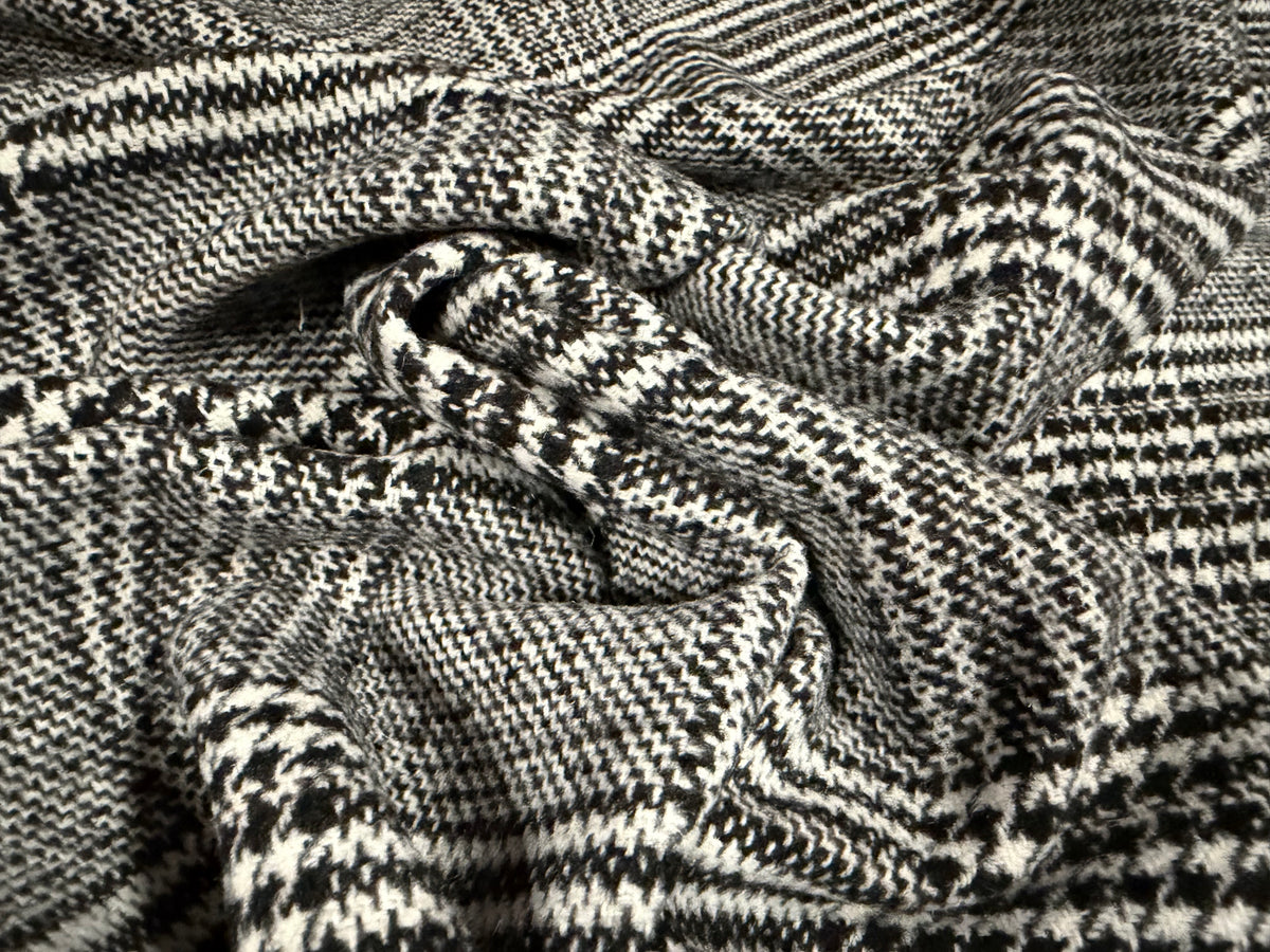 Heavyweight wool tweed fabric, per metre - Prince of Wales check - black & white