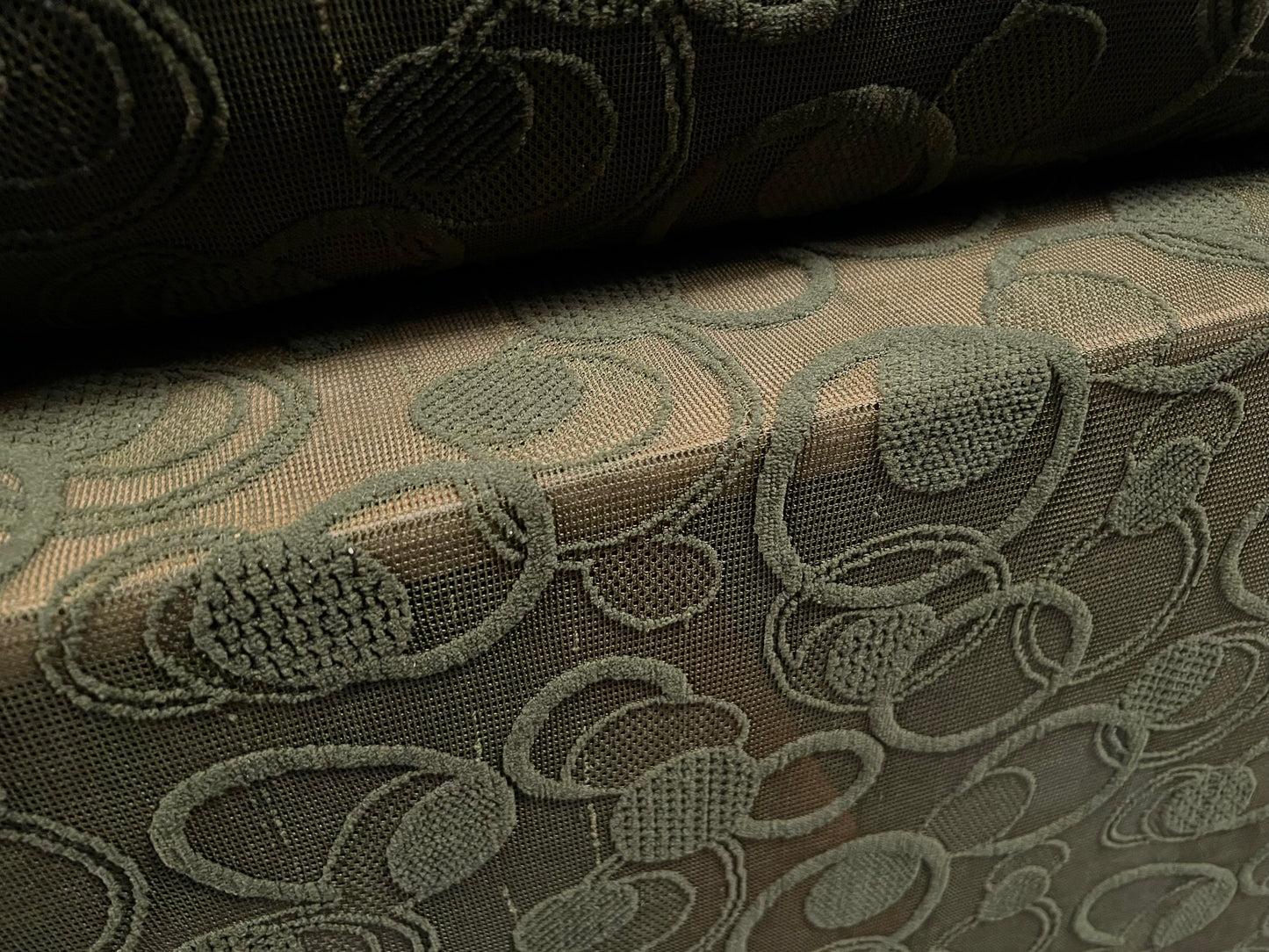 Heavyweight flocked mesh fabric, per metre - rings & circles - khaki