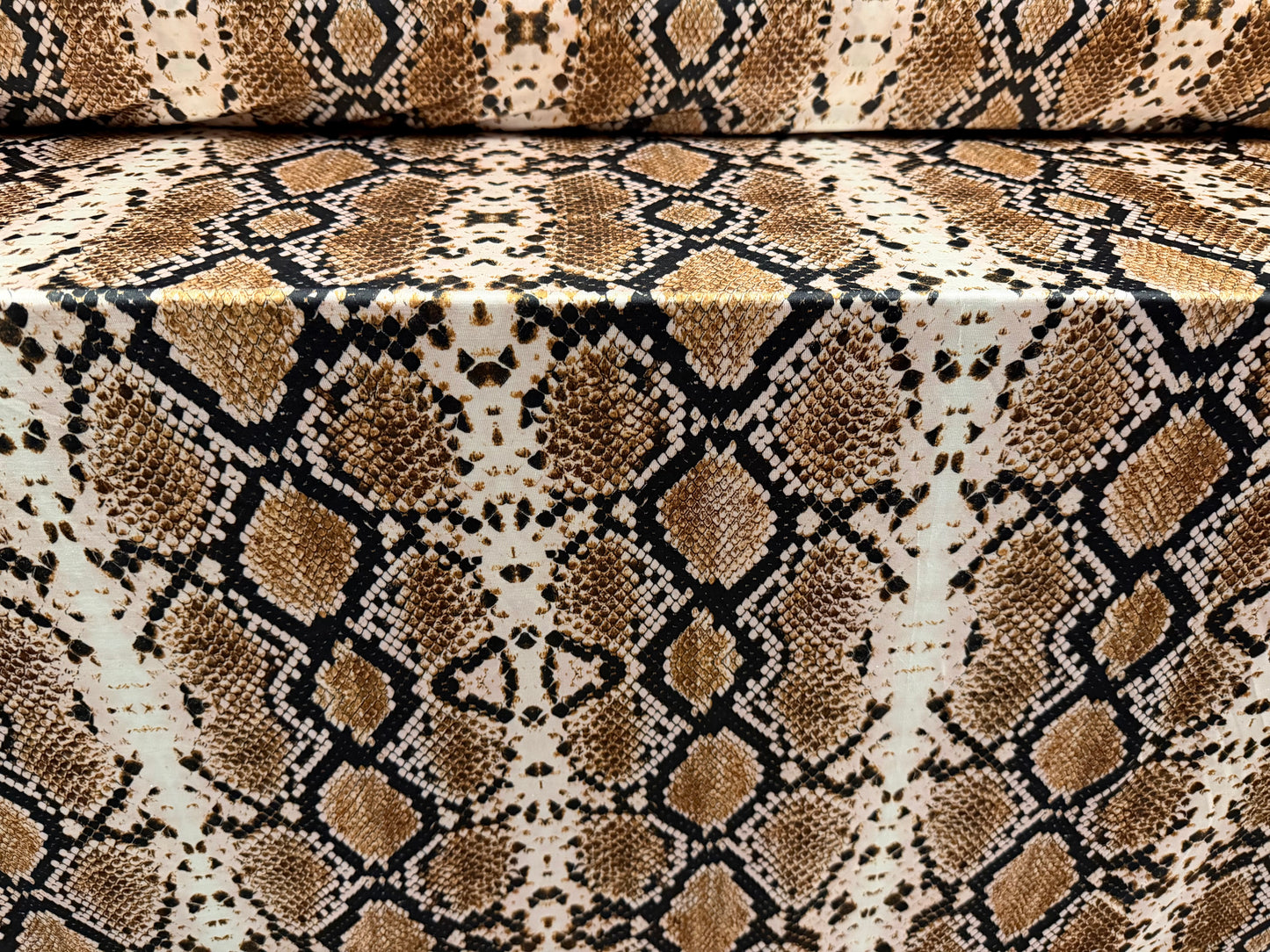 Stretch spandex single jersey fashion fabric, per metre - snakeskin print - brown