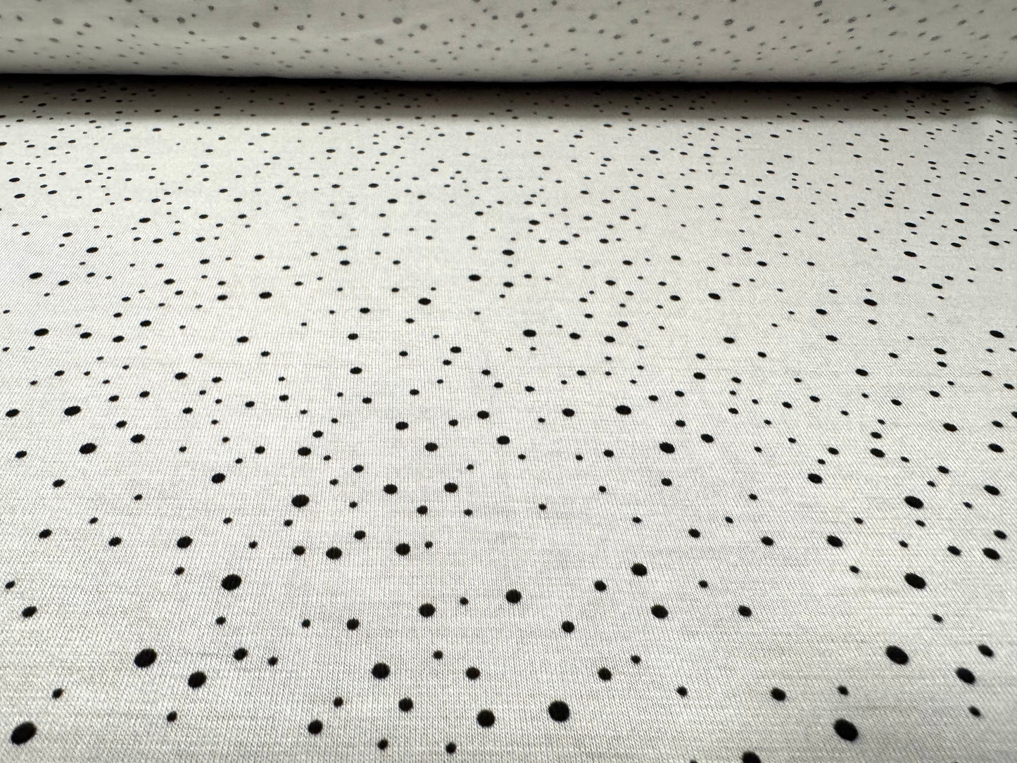 Viscose spandex stretch single jersey fabric, per metre - spot print - white & black