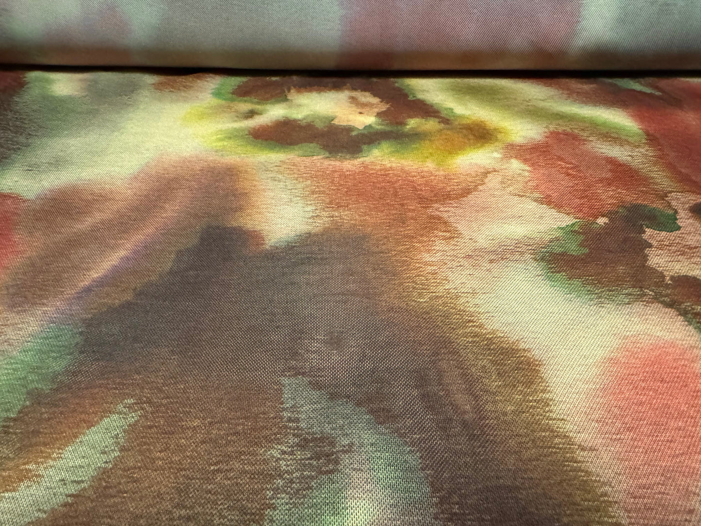 Power mesh net stretch spandex fabric, per metre - abstract print - wine & green