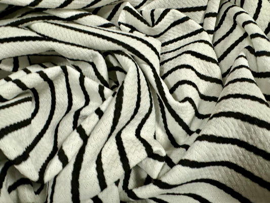 Textured stretch double jersey knit fabric, per metre - stripe - ivory & black