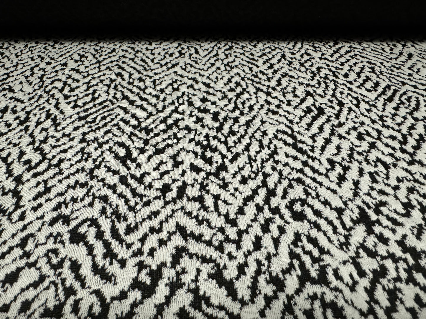 Stretch double jersey fashion fabric, per metre - stylised herringbone jacquard - black & white