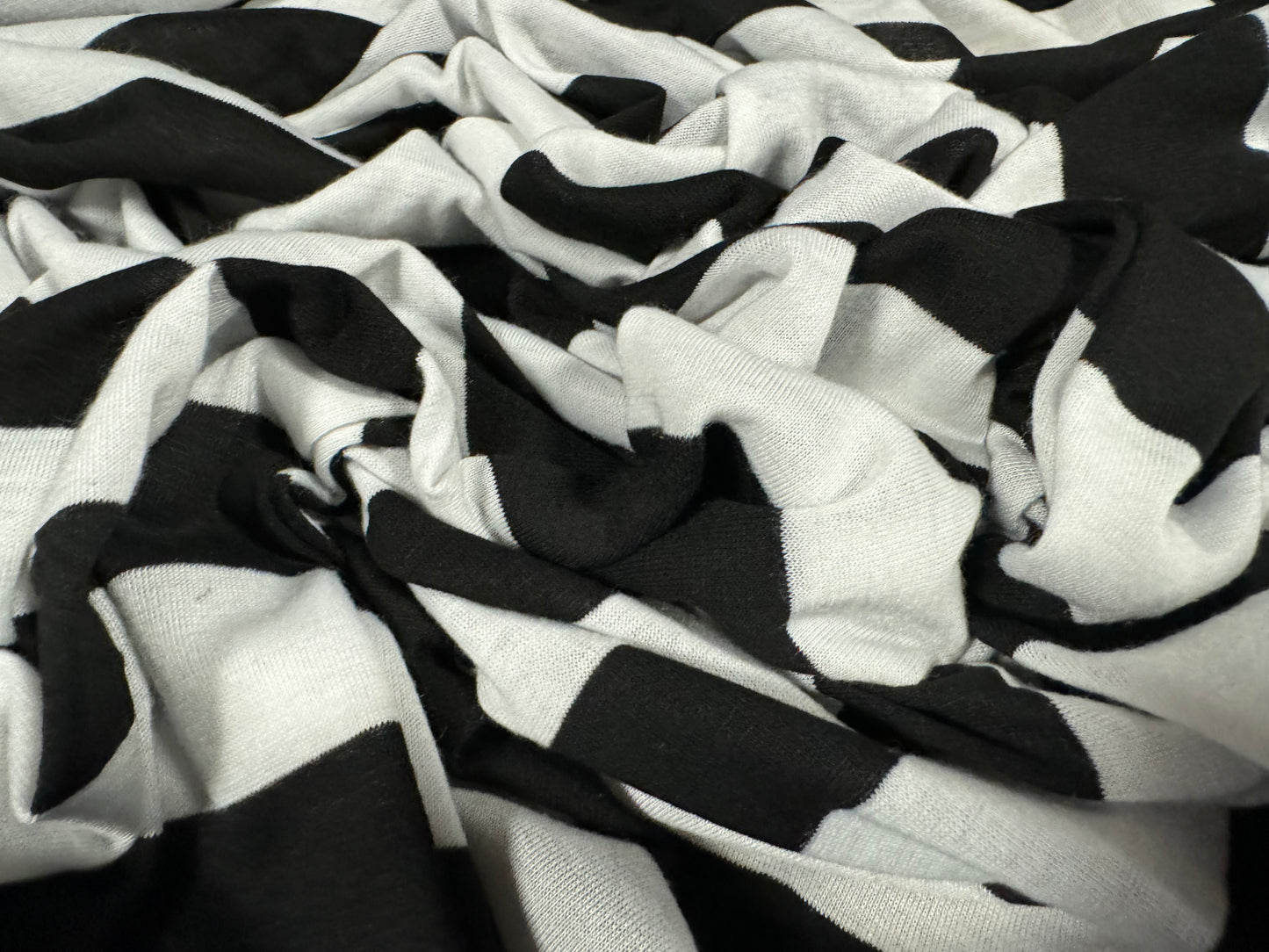 Soft handle single jersey fabric, per metre - block stripe - black & white