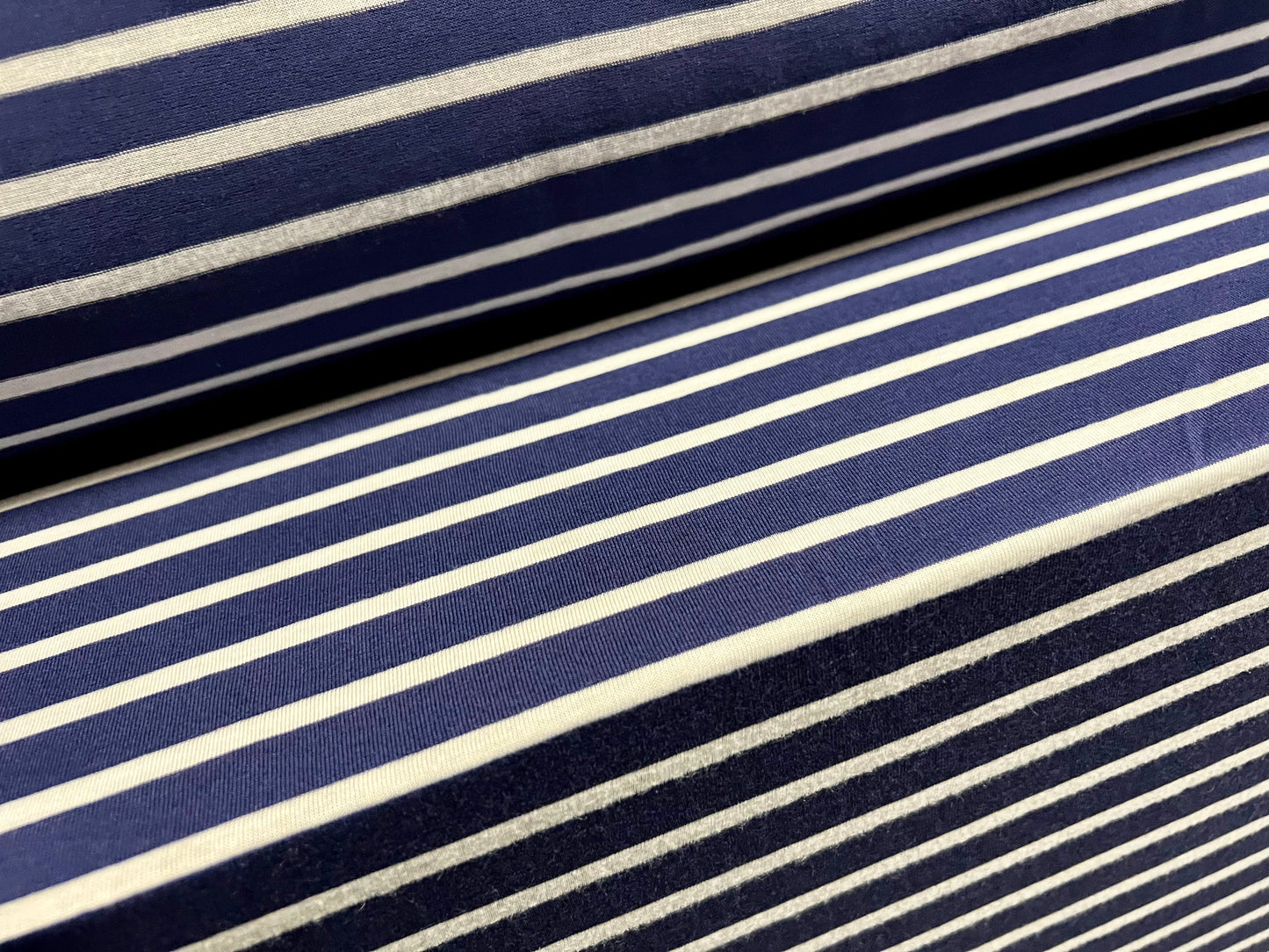 Soft handle single jersey fabric, per metre - stripe - french navy & white