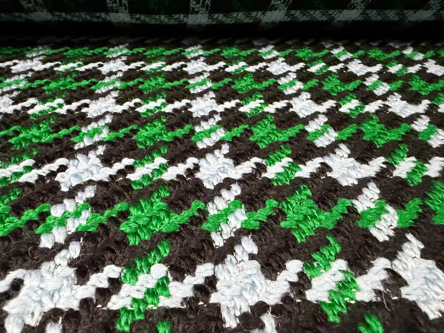 Heavyweight wool bouclé fabric, per metre - houndstooth check - emerald green sky blue & black