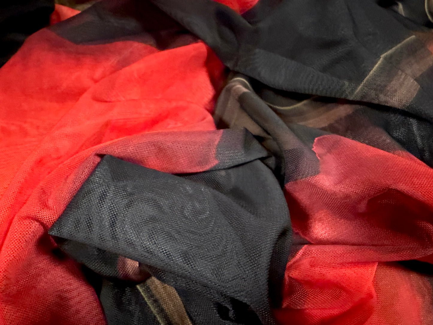 Power mesh net stretch spandex fabric, per metre - jumbo rosebud print - black & red