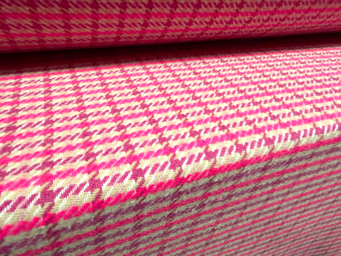 Heavyweight wool flannel brushed coat jacket fabric, per metre - dogtooth check - pink