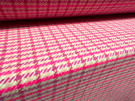 Heavyweight wool flannel brushed coat jacket fabric, per metre - dogtooth check - pink