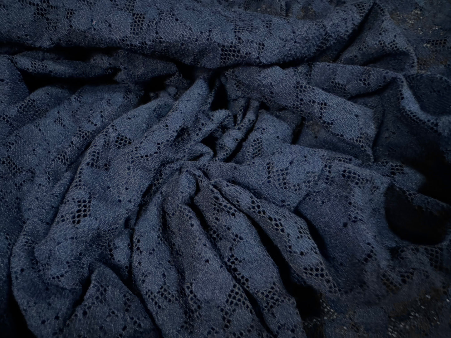 Stretch spandex lace fabric, per metre - floral - dark navy blue