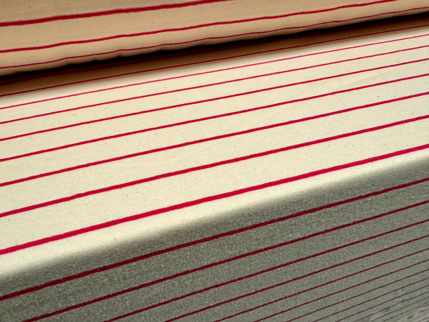 Cotton spandex stretch single jersey fabric, per metre - stripe - cream & pink