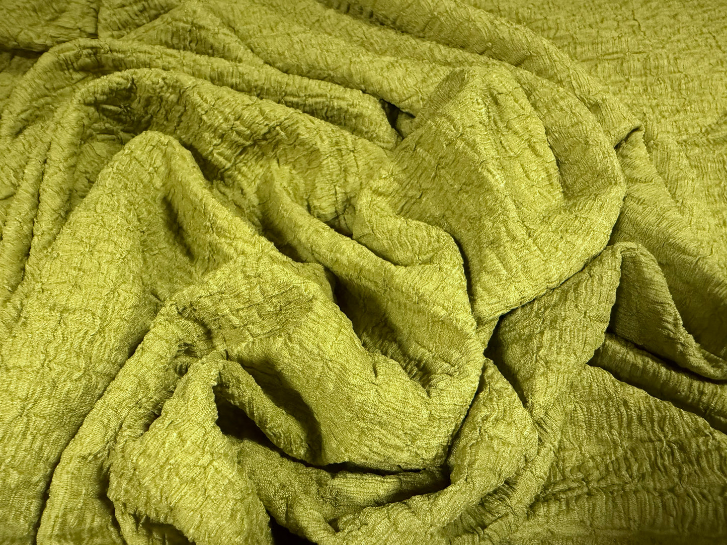 Blister jacquard stretch woven fabric, per metre - solid - lime green