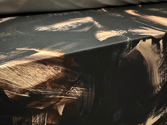 ITY stretch spandex single jersey fabric, per metre - brushstrokes print - black & tan