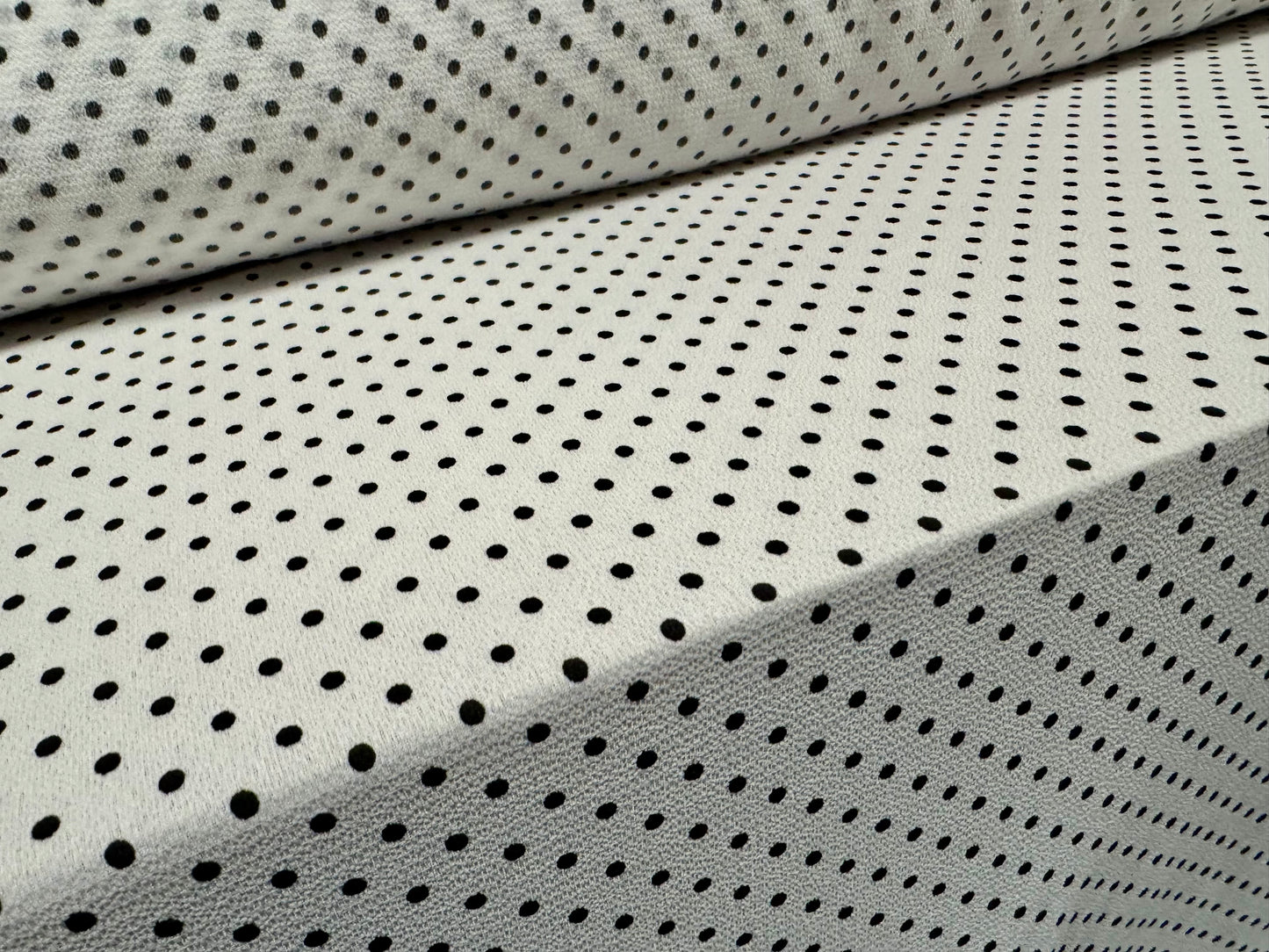 Bubble crepe woven dress fabric, per metre - spots print - white with black dots