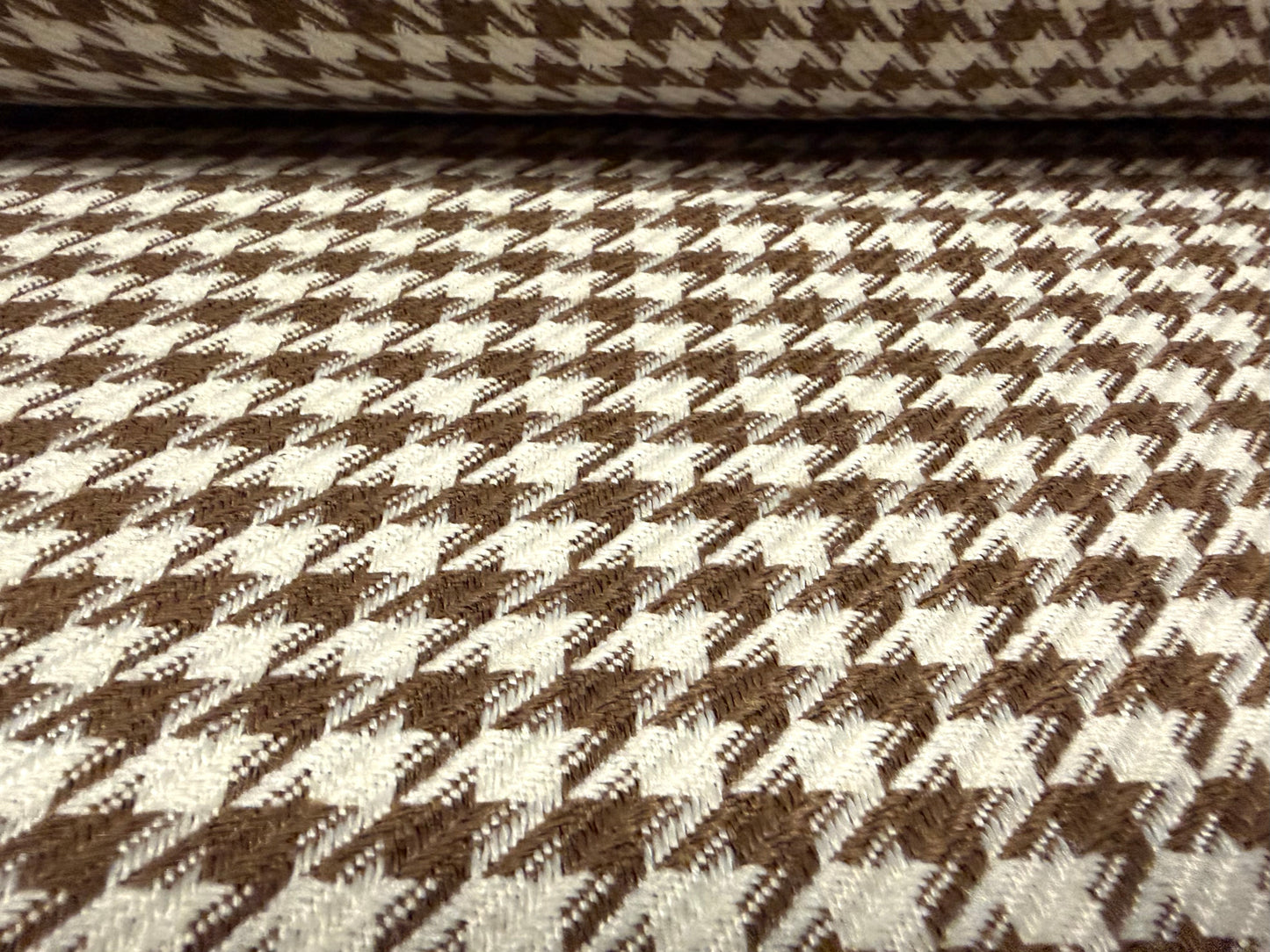 Heavyweight wool coat weight fabric, per metre - houndstooth jacquard - brown & ivory