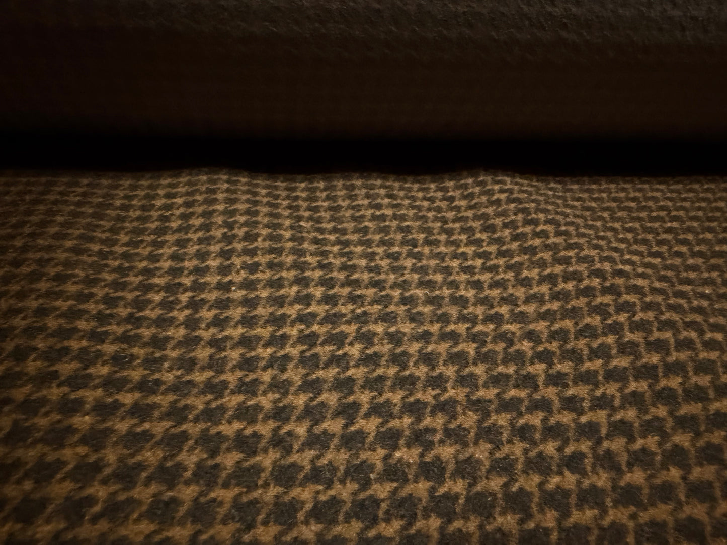 Plastic backed wool tweed fabric, per metre - dogtooth check - brown