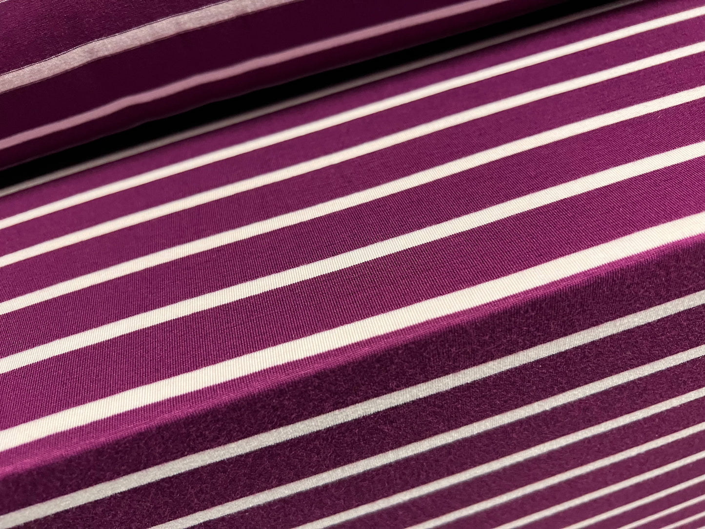 Viscose spandex stretch single jersey fabric, per metre - stripe - plum & white