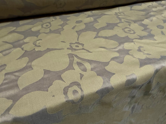 Lightweight cotton woven dress fabric, per metre - floral burnout - khaki