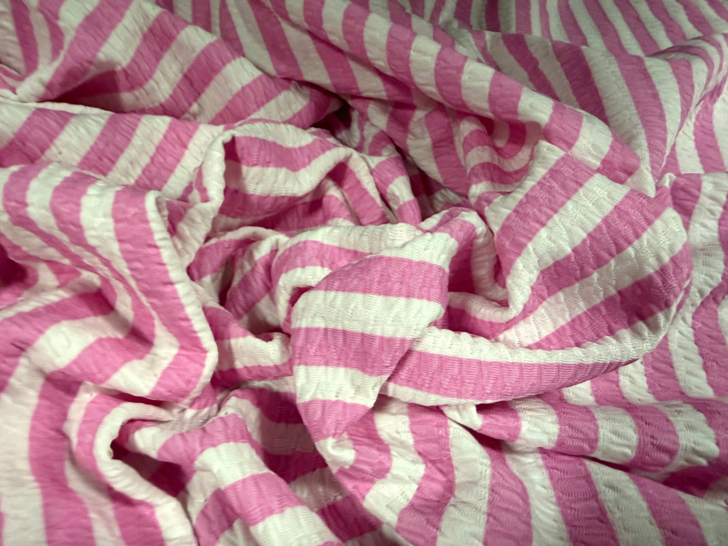 Stretch spandex jersey jacquard fabric, per metre - stripe print - candy pink & white