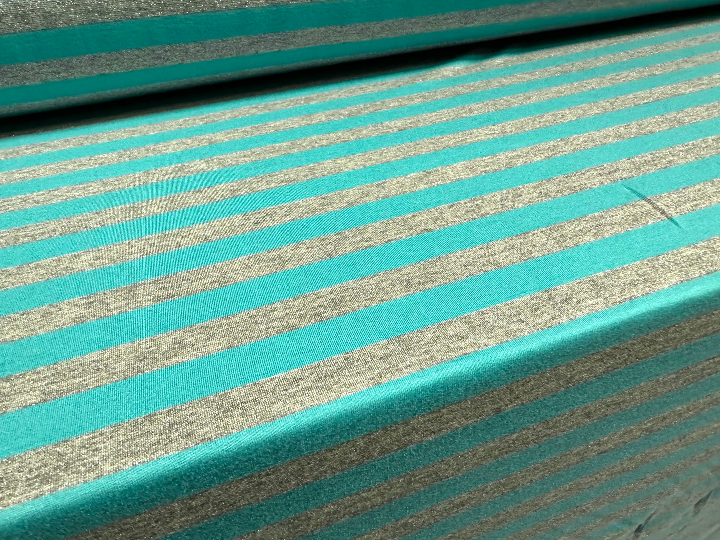 Metallic stretch viscose spandex jersey fabric, per metre - stripe - turquoise & silver lurex