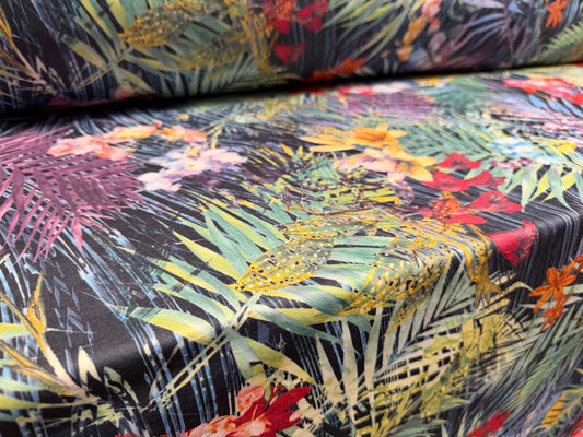 Toledo double jersey fabric, per metre - jungle lily print - multicolour