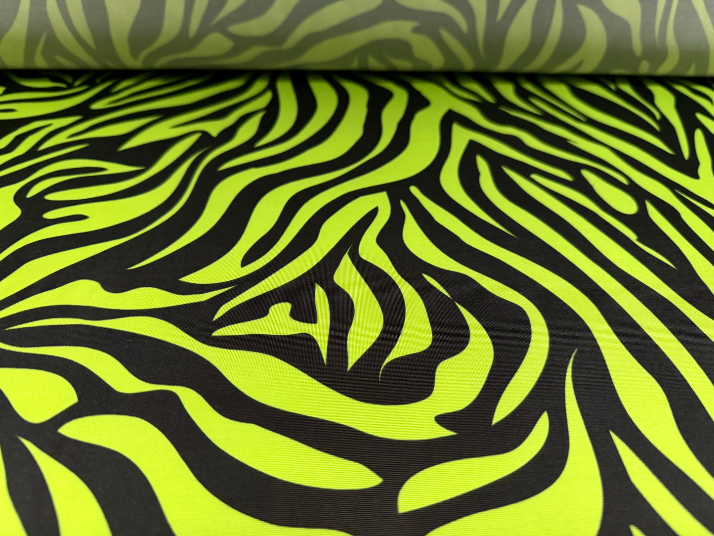 Soft touch spandex jersey fabric, per metre - zebra print - acid lime & black