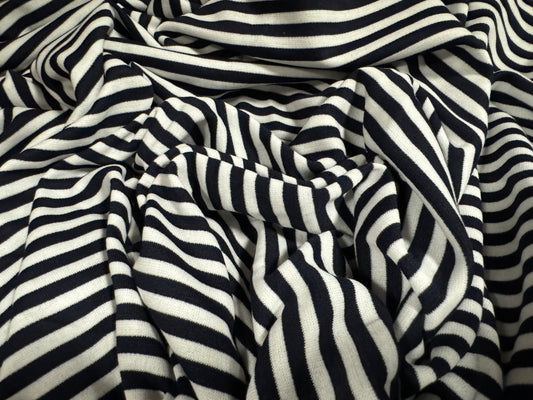 Ponte Roma double jersey knit stretch fabric, per metre - 7 mm stripe - black & white