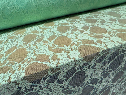 Stretch spandex mesh lace net fabric, per metre - flower design - aqua