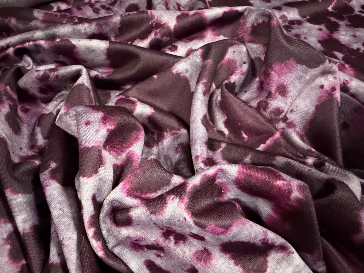 French Terry loopback sweatshirt fabric, per metre - ink blot print - magenta purple & grey
