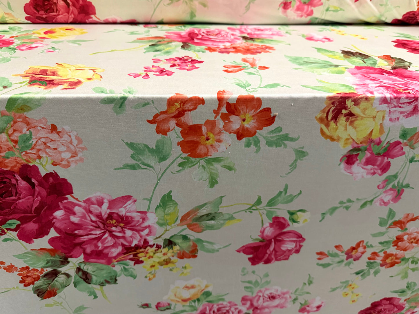 Soft touch stretch spandex single jersey fabric, per metre - vintage rose floral print - pistachio cream & pink