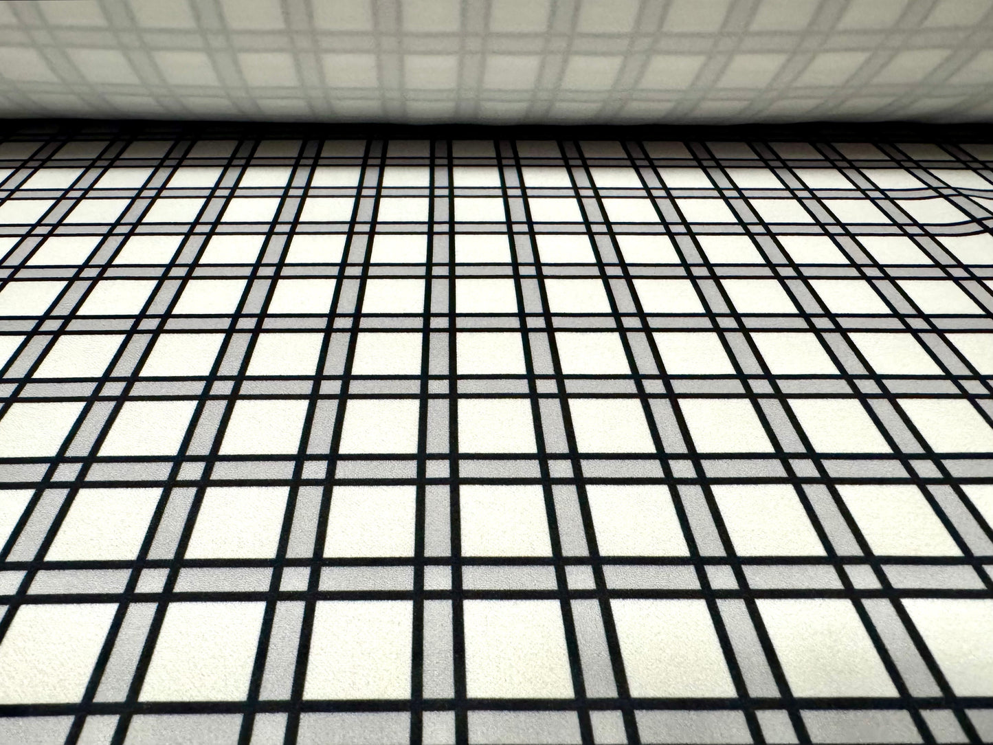 Scuba crepe stretch double jersey fabric, per metre - matrix check print - ivory & grey