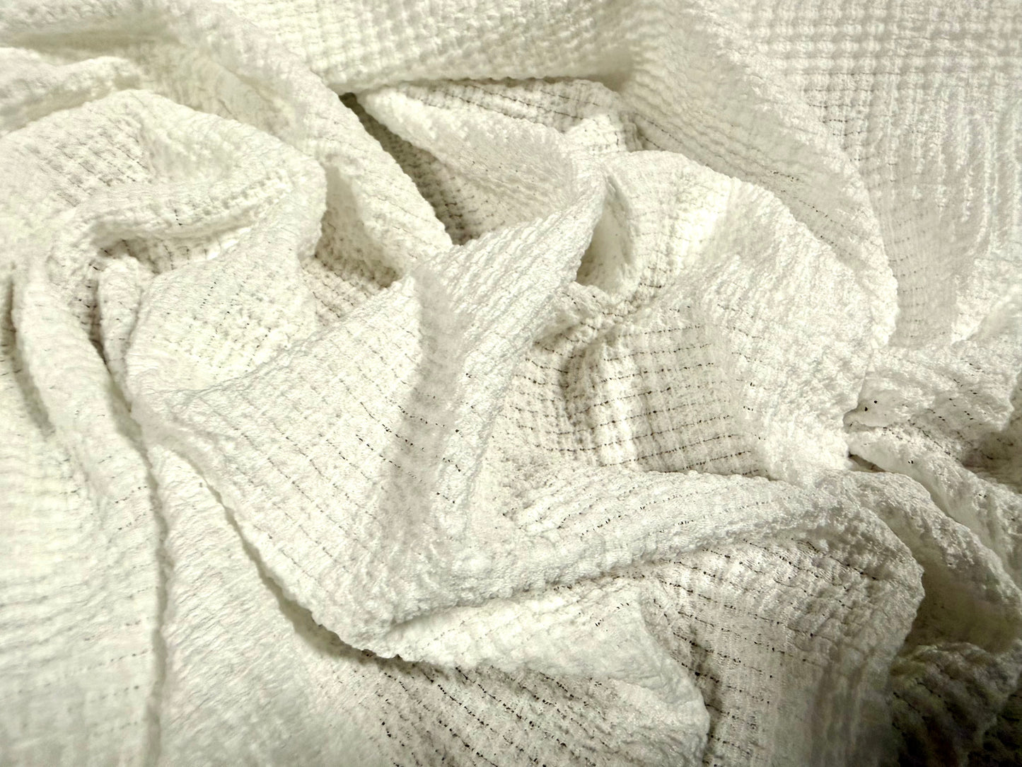 Stretch waffle weave fabric, per metre - plain - ivory