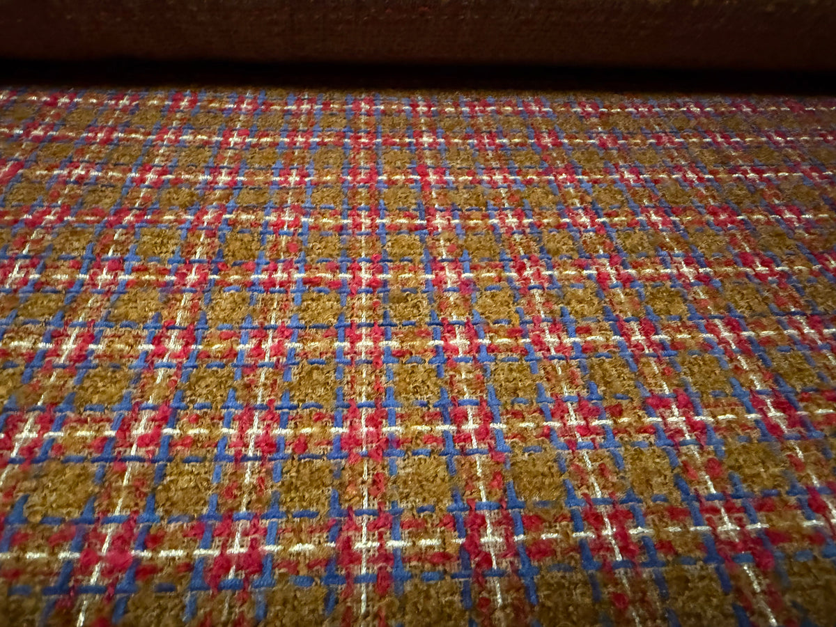 Metallic wool bouclé fabric, per metre - check - brown fuchsia & blue with silver lurex