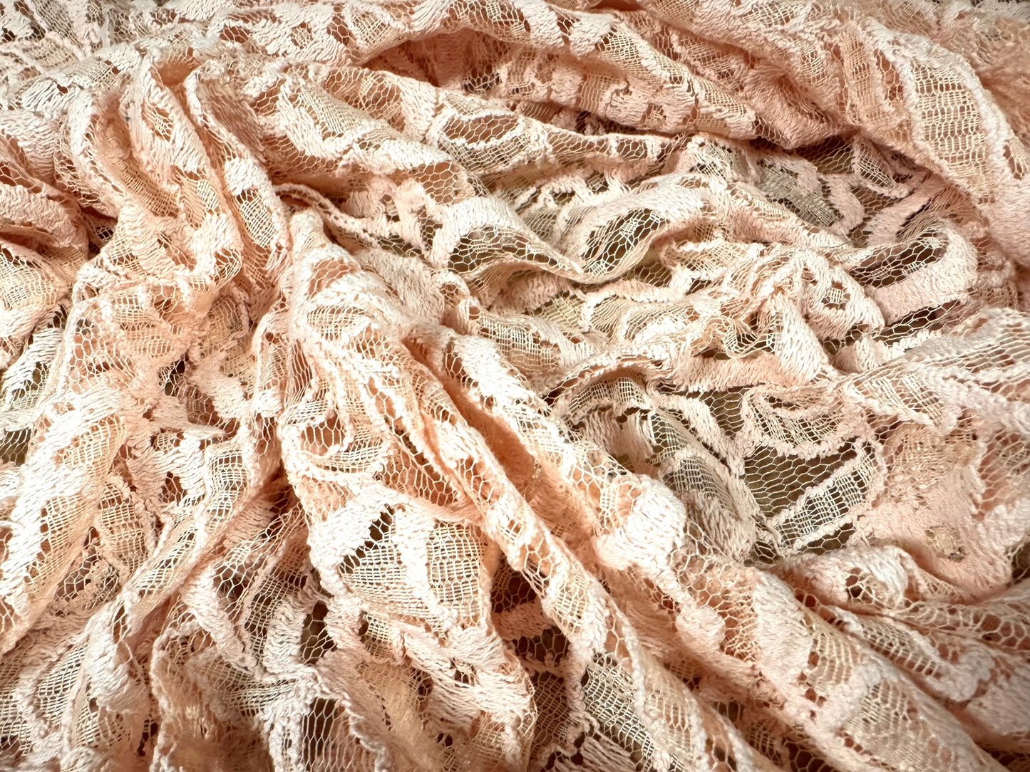 Embroidered cotton lace fabric, per metre - floral design - pink