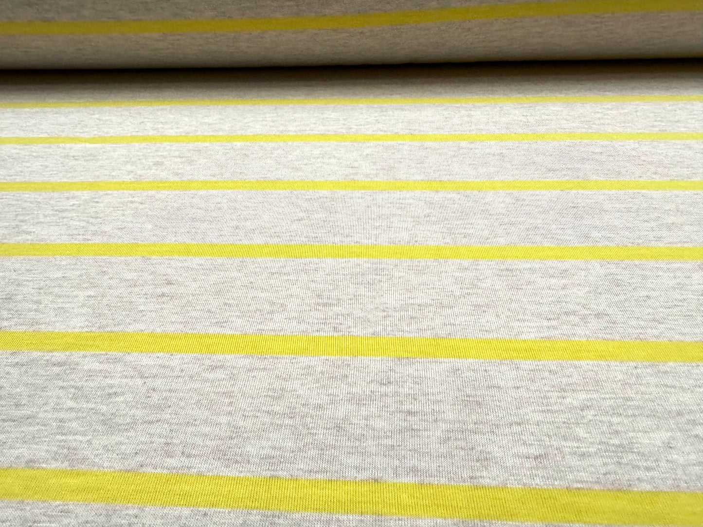 Viscose spandex stretch single jersey fabric, per metre - Breton stripe - ecru & lemon