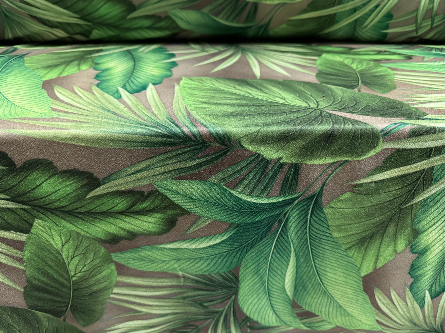 Valentino crepe stretch spandex jersey fabric, per metre - jungle leaf print - green