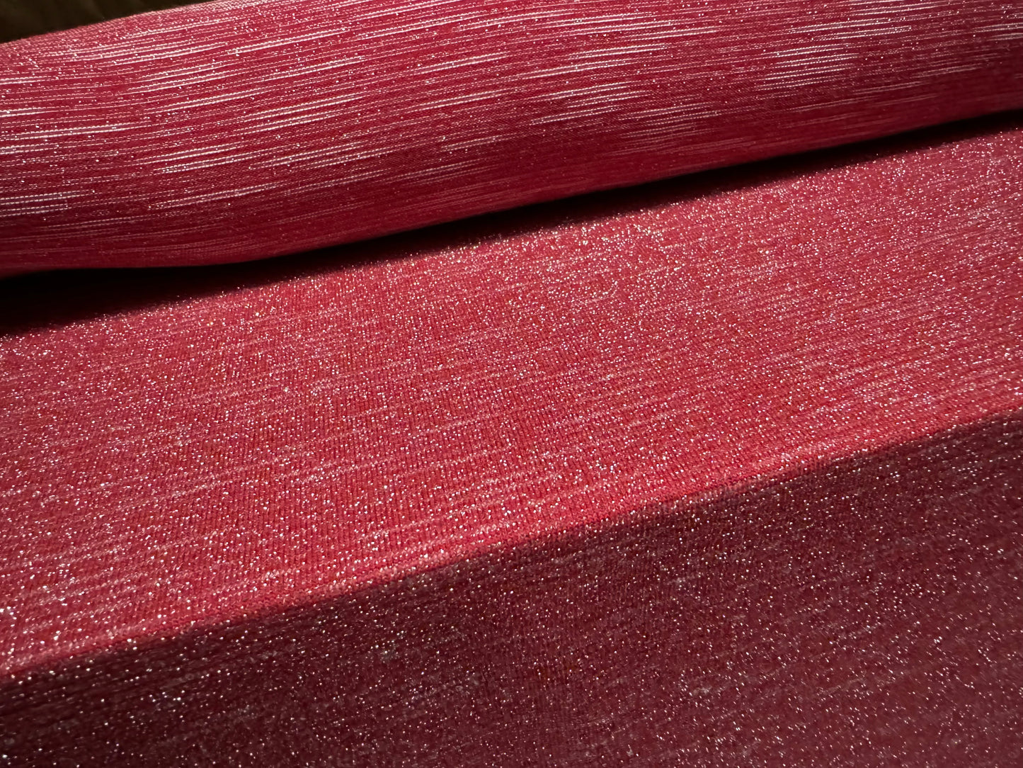 Super stretch metallic sparkle single jersey fashion fabric, per metre - dual face - red & silver lurex