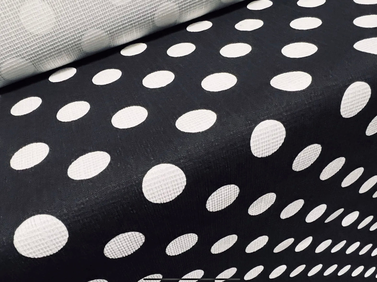 Straw cloth textured jersey fabric, per metre - polka dot print - black & white