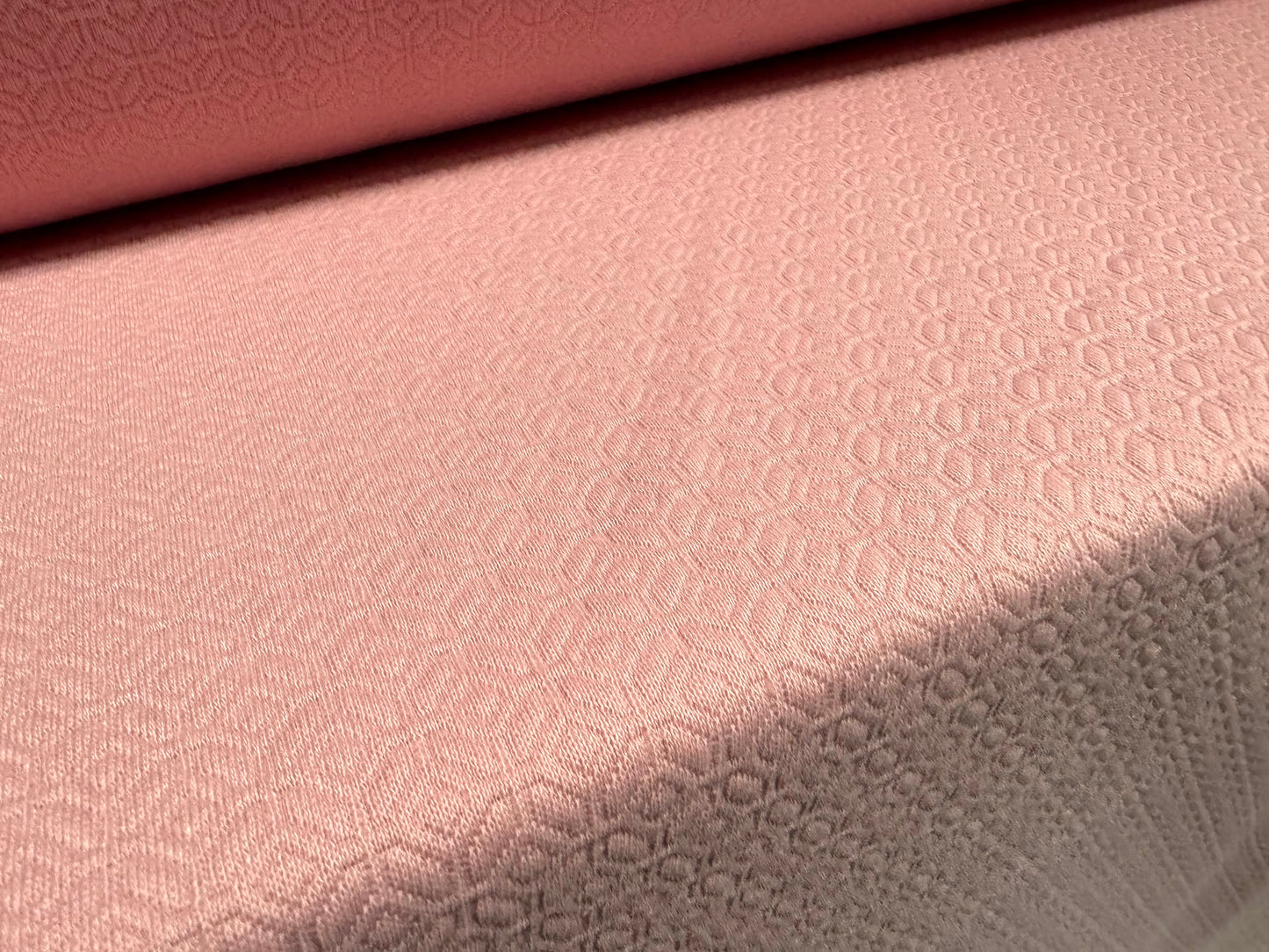 Heavyweight double jersey stretch spandex fabric, per metre - embossed geometric design - pink