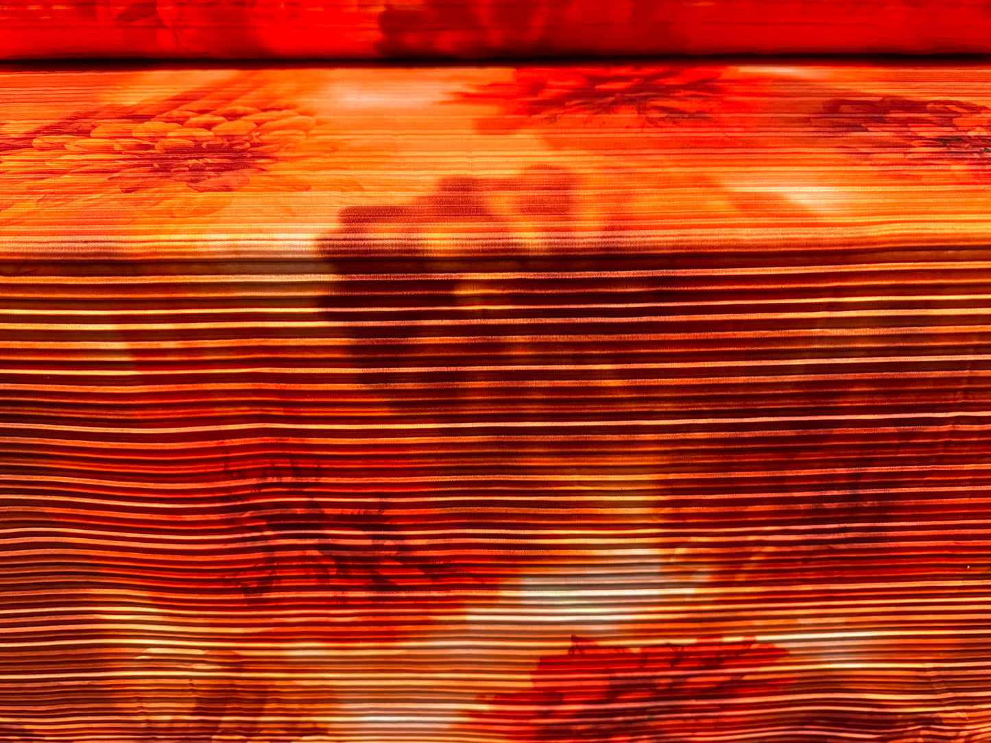 Stretch plissé pleated dress fabric, per metre - flower print - orange