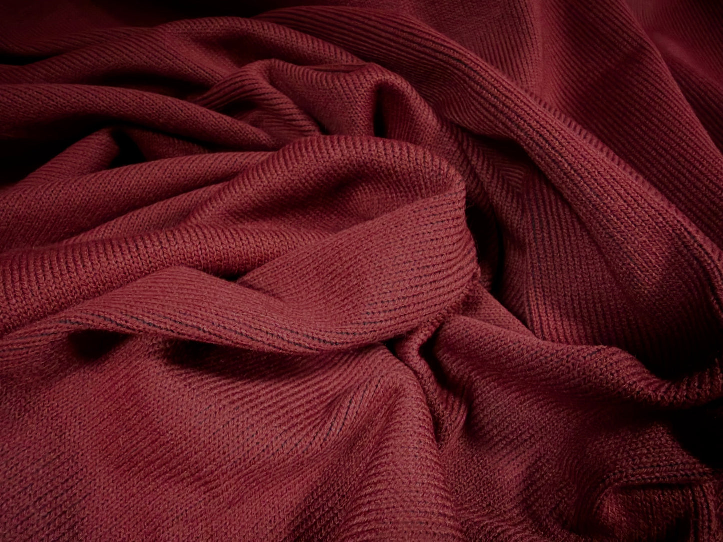 Bonded thermal rib stretch spandex jersey fabric, per metre - burgundy