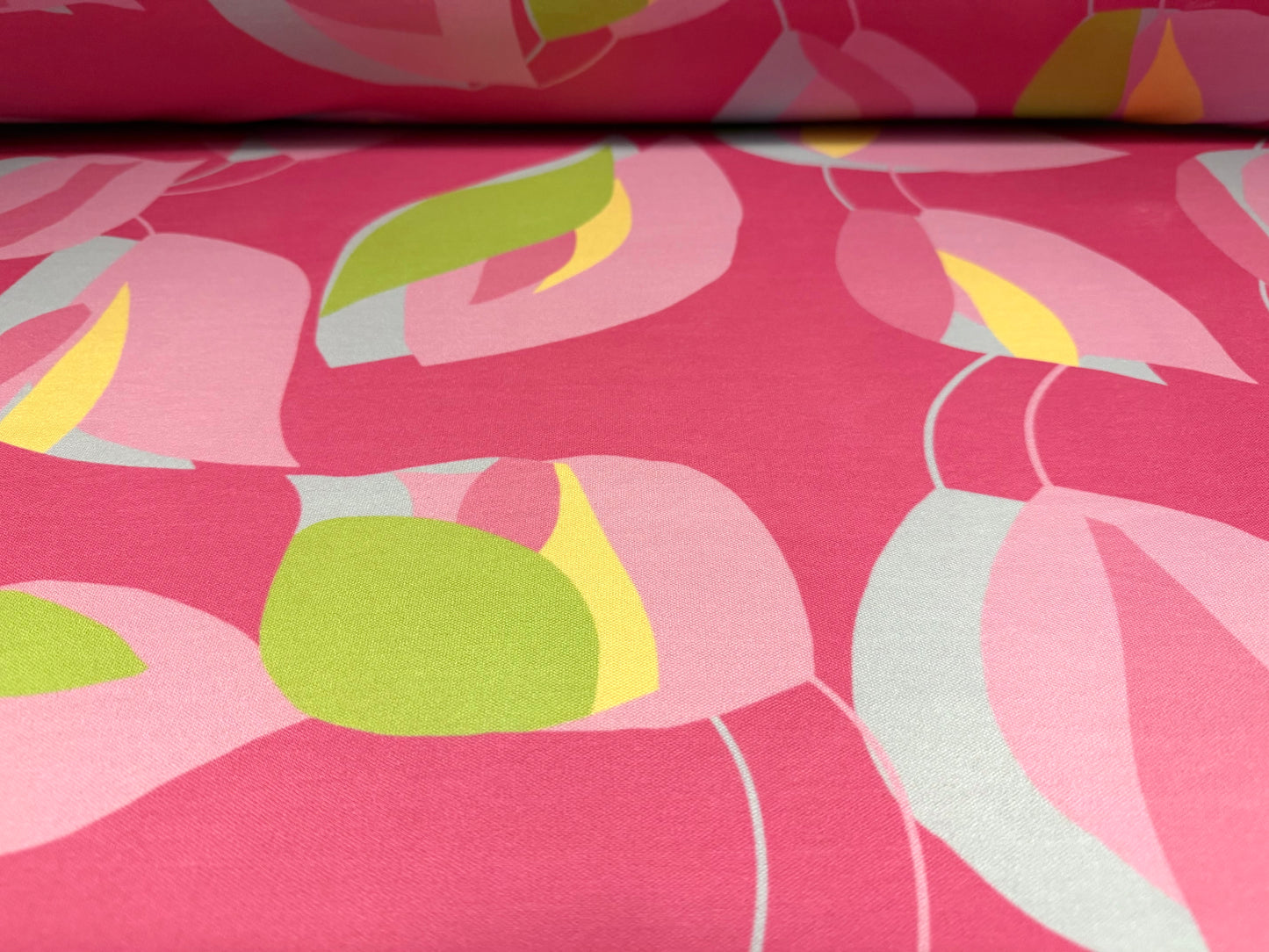 Toledo double jersey fabric, per metre - petals print - pink & green